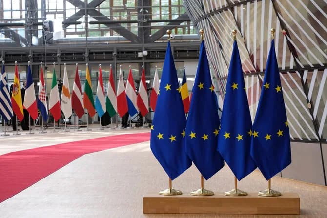 European,Flags,Stand,In,Eu,Council,Building,In,Brussels,,Belgium